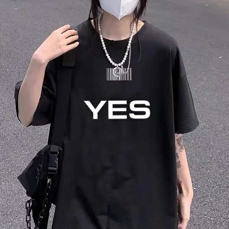 [natur] Yes printed loose and versatile short sleeve T-shirt 221194\gyj
