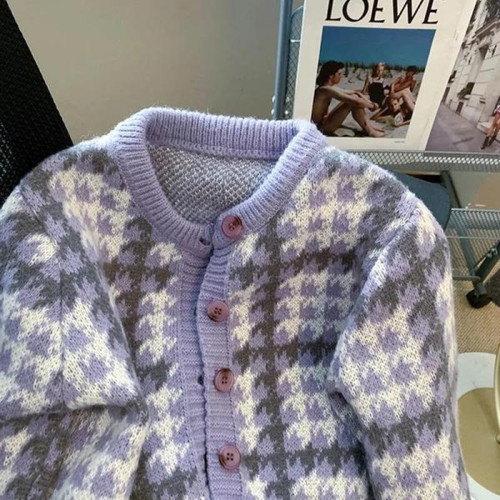 Purple sweater women's design sense niche short top autumn winter autumn loose outside wear lazy knitted cardigan coat