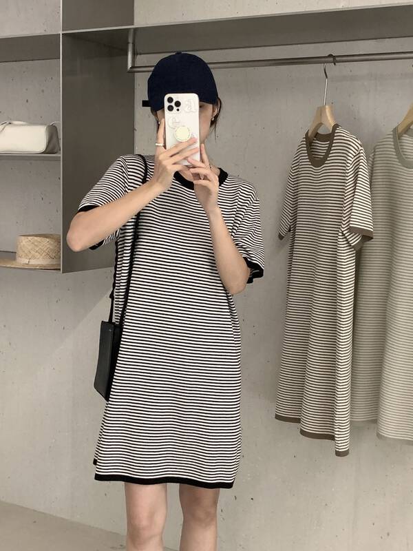 [clean space] personalized striped casual loose dress 32372 \cqw