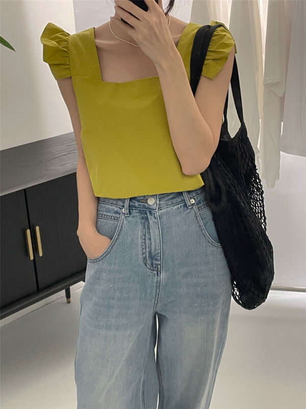 [clean space] simple solid color loose flying sleeve vest / suspender 32203 \cqw