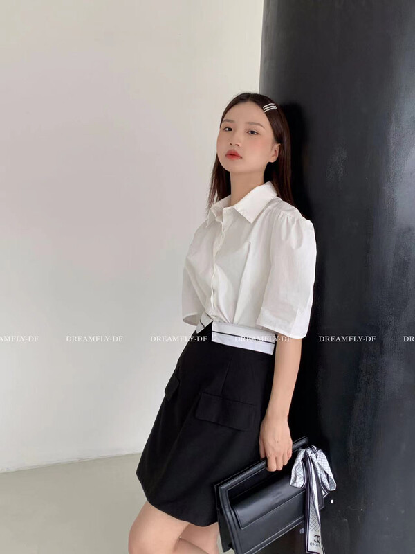 [dream fly] temperament stitched shirt dress 61297# XJ