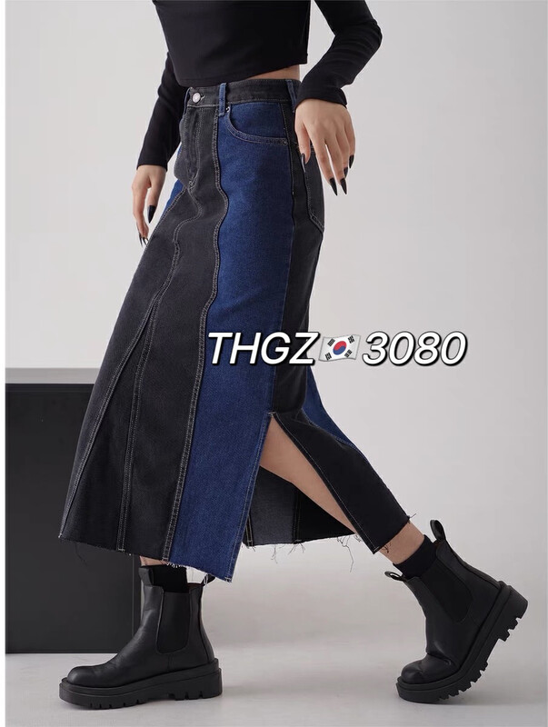 [-5kg] big brand personalized color matching western style denim skirt j3080# ll