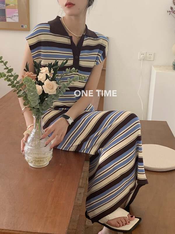 [one time] ice stripe loose thin dress xw5218\jhy