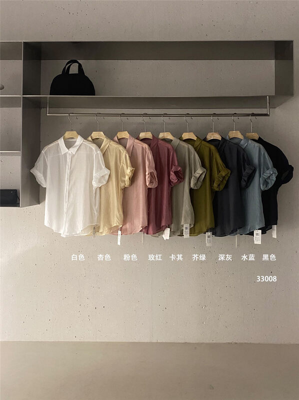 Tencel texture, comfortable and breathable, 9 colors available [clean space] casual loose breasted comfortable short sleeved shirt 33008# cqw