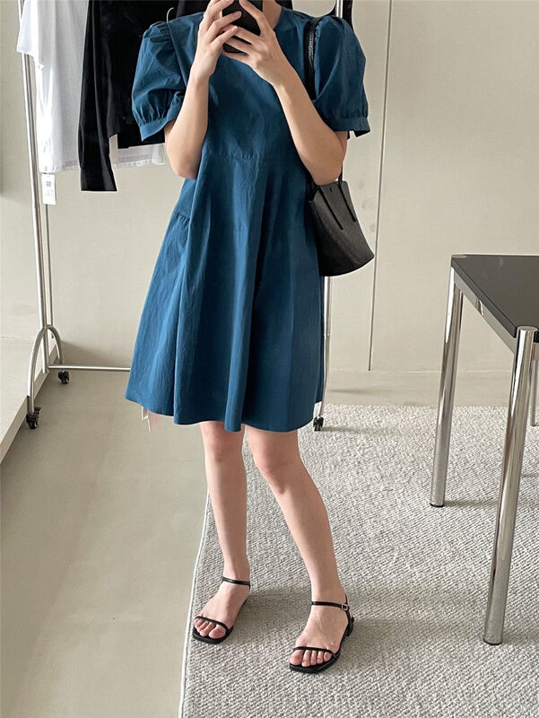 [clean space] Korean Pure Color Bubble Sleeve Dress 33012 \cqw