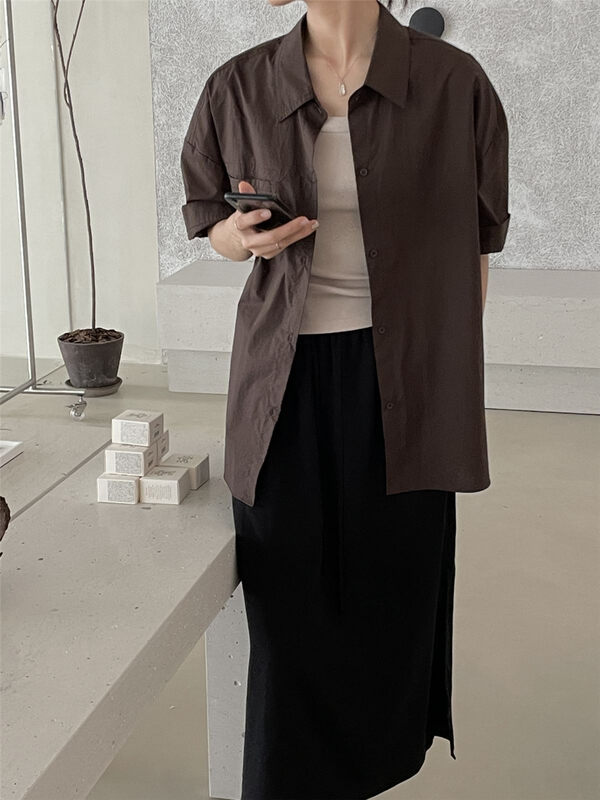 Silhouette all cotton [clean space] solid color versatile loose casual shirt 32611# cqw