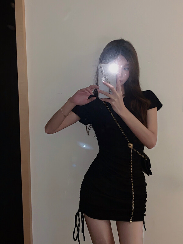 [f · P] first love Mori Department drawstring wrinkle waist slim short sleeve dress 85120# HBx