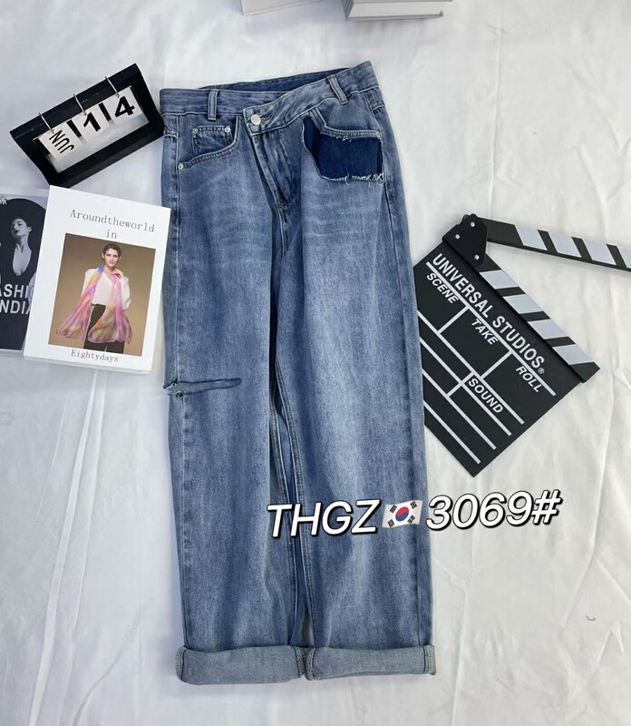 [thgz] pocket shadow design cut jeans t3069# ll