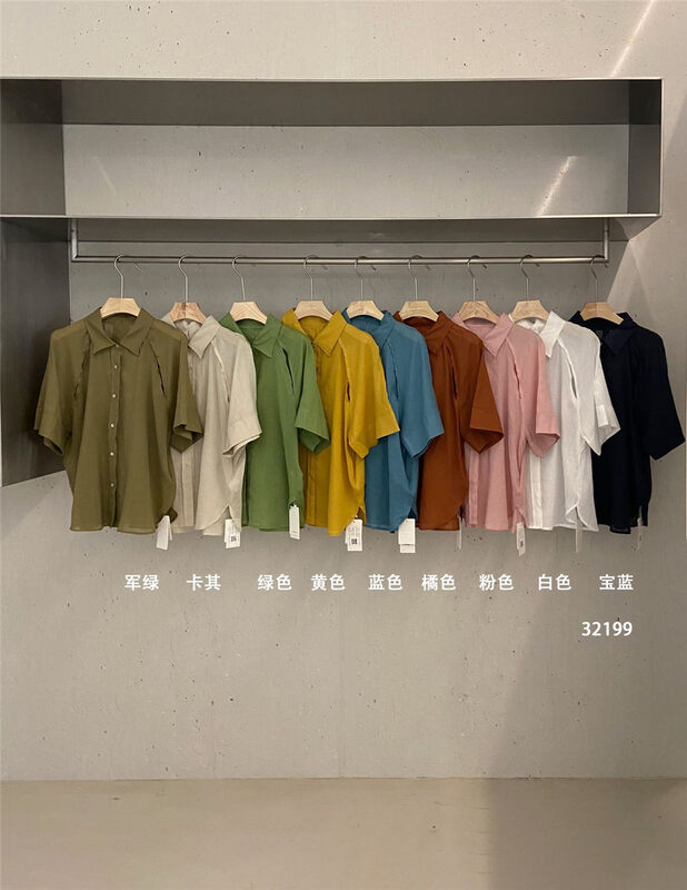 The original price is 98.99! Hemp texture, hollowed out design, 9-color selection [clean space] comfortable and versatile foreign style short sleeve shirt 32199# cqw