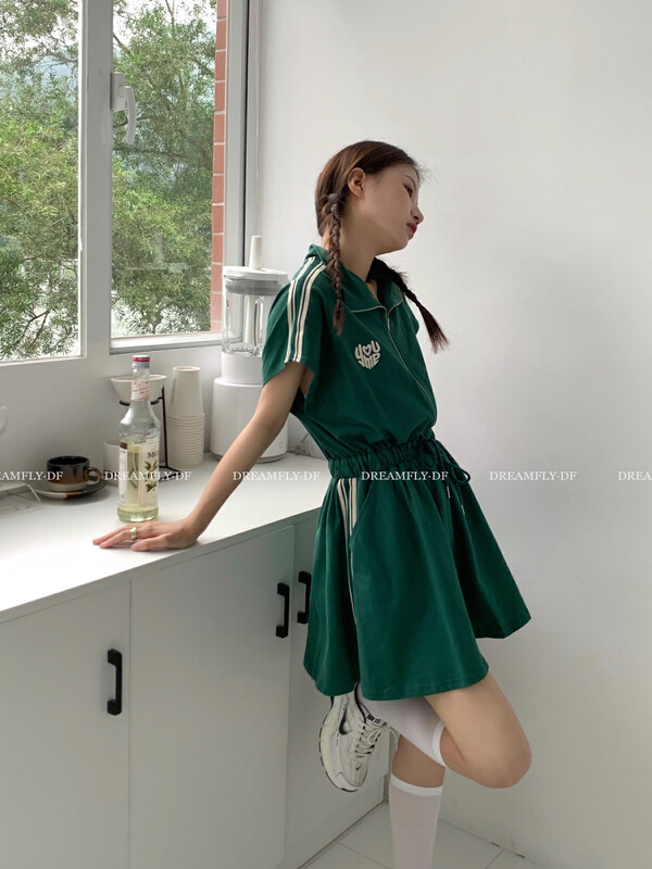 [dream fly] casual shoulder contrast striped waist Jumpsuit (without waist bag) 61296# XJ