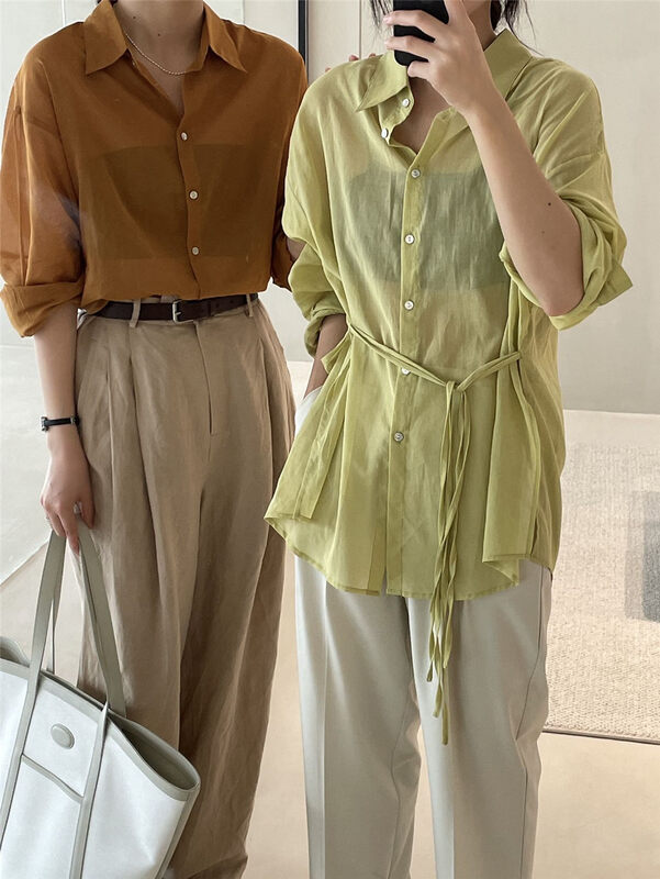Hemp texture ~9 color pop color [clean space] simple solid color versatile sunscreen shirt 3260335; cqw