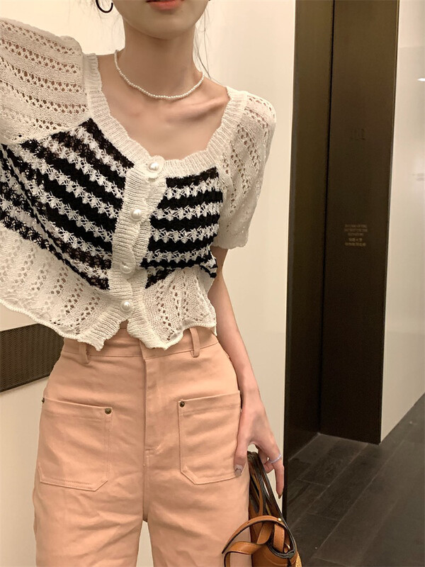 [f · P] sweet little fragrance chic short hollow out knitted cardigan 32106# HBx