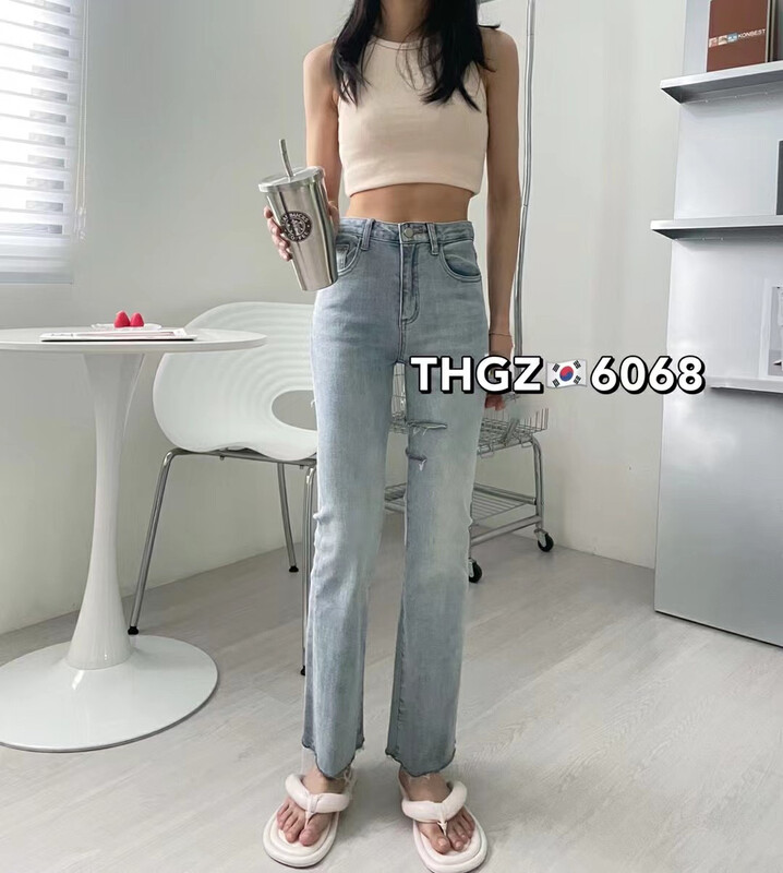 [thgz] elastic flare jeans with cut inside 6068-2# ll