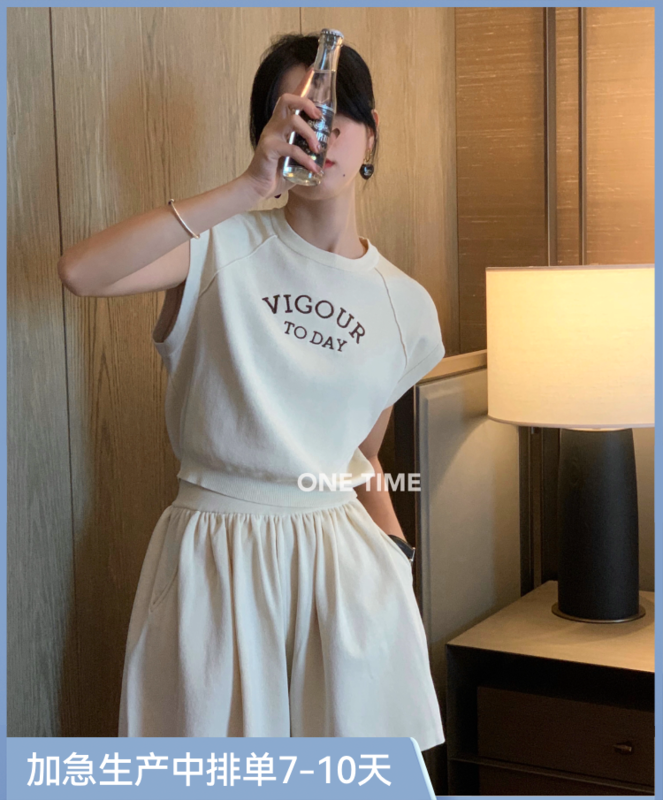 [one time] letter comfortable Vest + simple casual Shorts Set ot7258\jhy