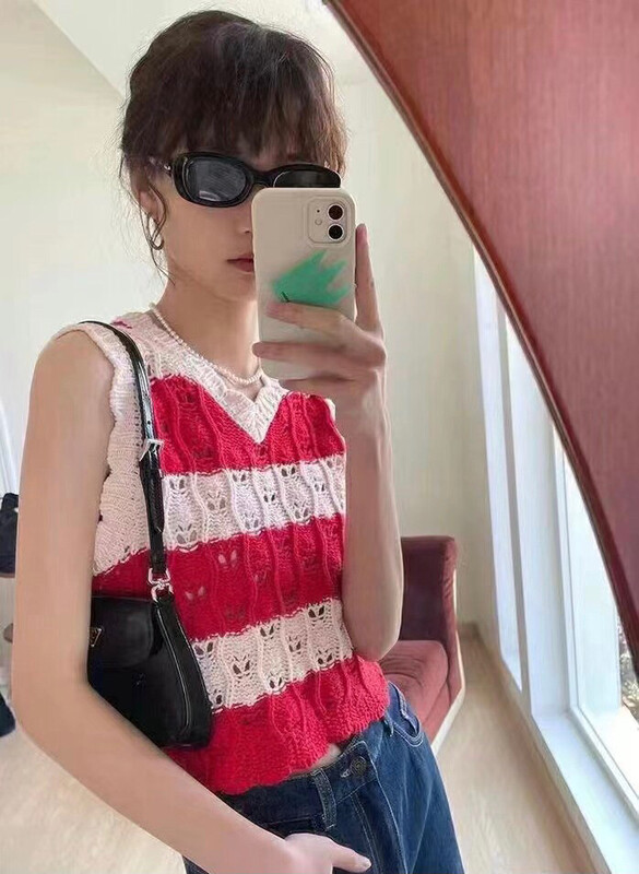 [f · P] small fresh V-neck wave lace hollowed out versatile vest / sling 11503# HBx