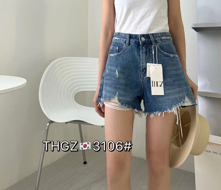 [thgz] Korean fashion hole burr versatile denim shorts t3106\ll