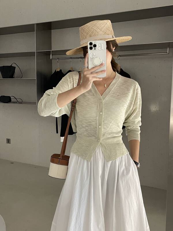 [clean space] Korean solid color slim fitting short knitted cardigan 31879# cqw