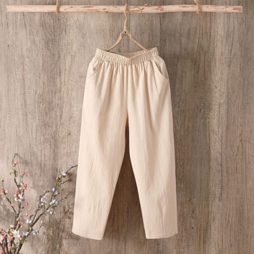  new casual pants women's 100% cotton new cotton hemp large loose Harlan pants high waist slim pants