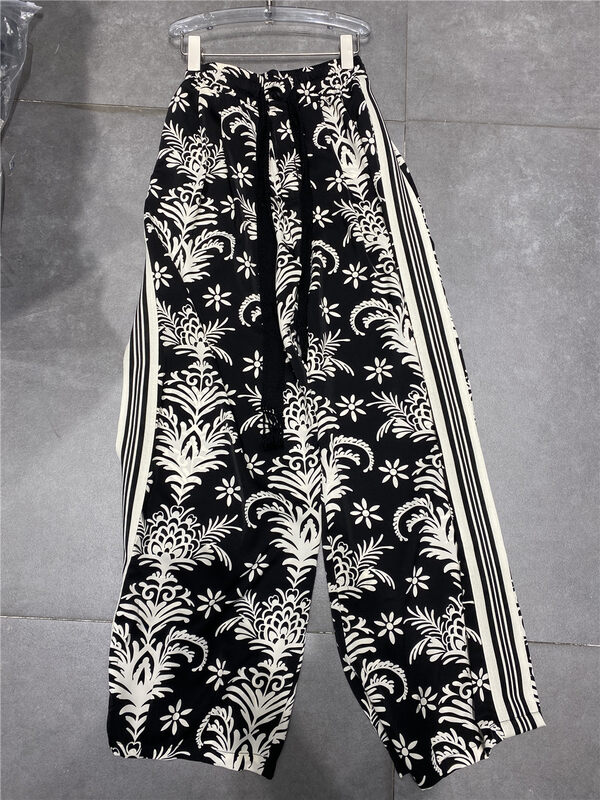 [natur] flower fashion elastic waist casual pants 22936-3# GYJ