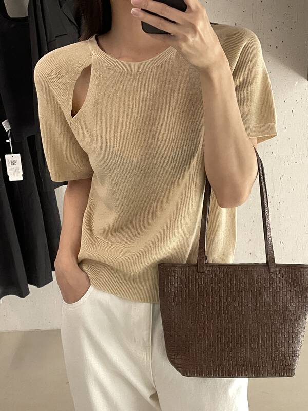 [clean space] Korean version simple and versatile loose hollow out short sleeve T-shirt 33018# cqw