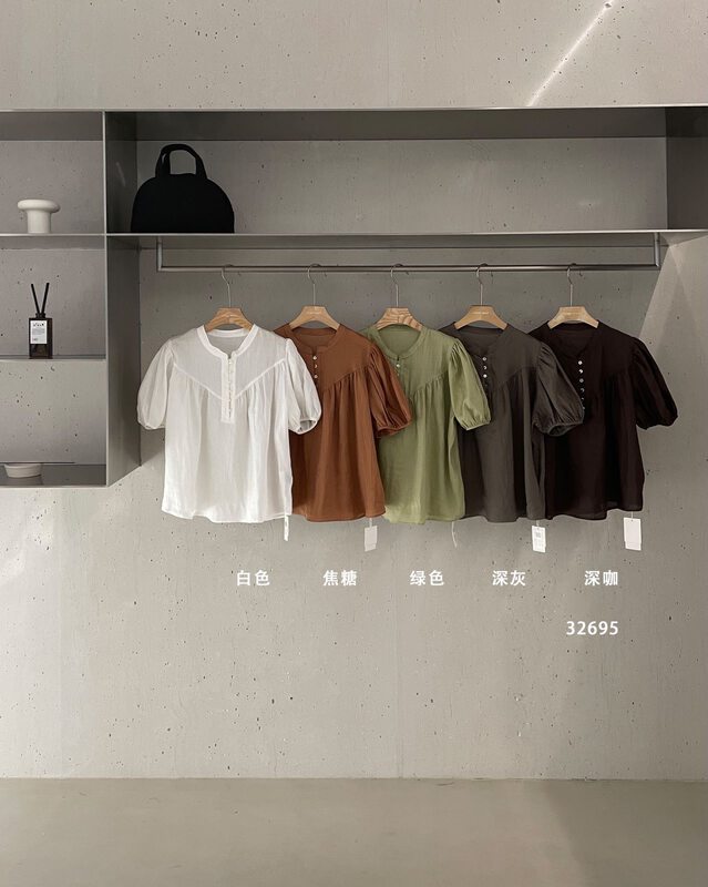 Linen fabric [clean space] Korean loose casual straight line shirt 32695# cqw
