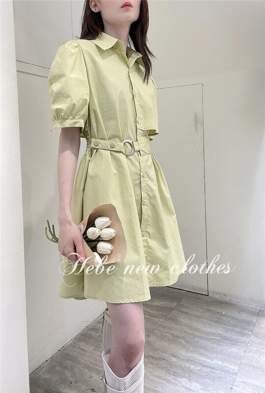 [Hebe] simple single breasted fashion dress 1023# XYJ