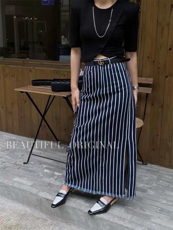 [B-O] STRIPED FASHION slit skirt 67081# XYJ