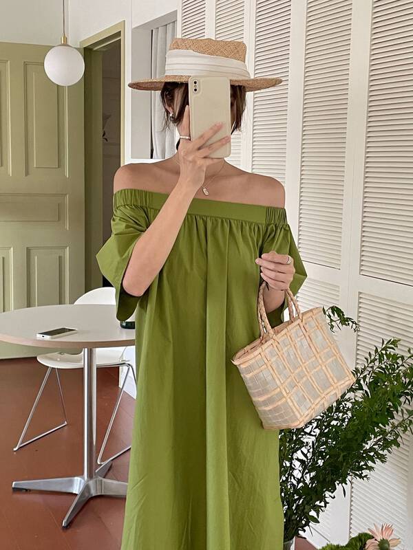 [clean space] Korean solid color loose one-piece collar dress (with waist rope) 32352# cqw