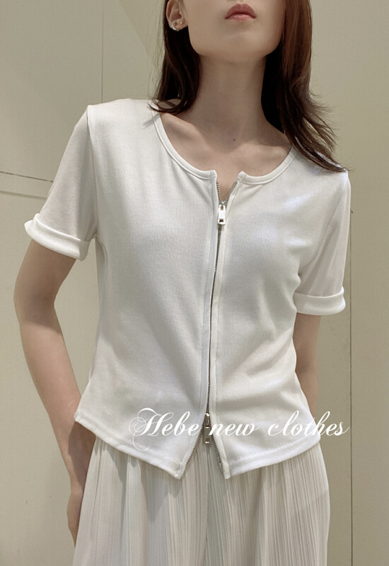 [Hebe] double zipper design, niche short sleeve T-shirt 716# XYJ