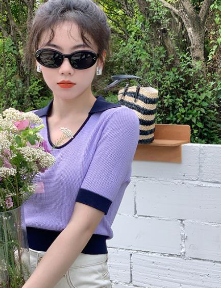[f · P] fashion foreign style flip U-neck contrast pit strip waist knit j130\hbx