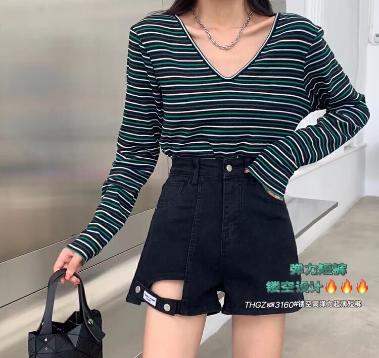 [thgz] Korean elastic hollow out denim shorts 3160-1 \ll