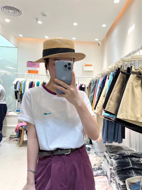 [jito jtengc] simple color contrast round neck versatile short sleeve T-shirt jx2075# LSL