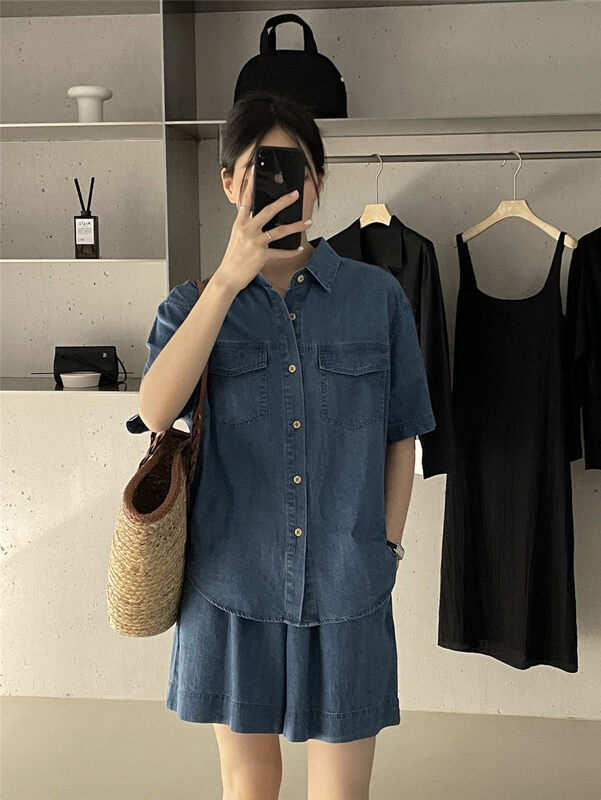[clean space] Korean solid color versatile denim shirt 33002# cqw