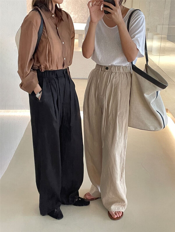 Cotton linen ~ [clean space] simple solid color loose casual pants 32190 \cqw