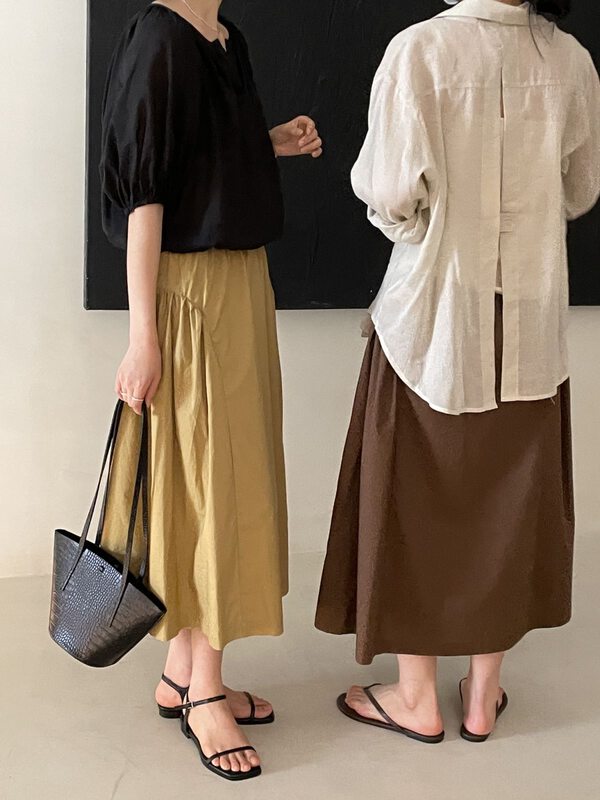 [clean space] Korean solid color elastic waist thin skirt 32625# cqw