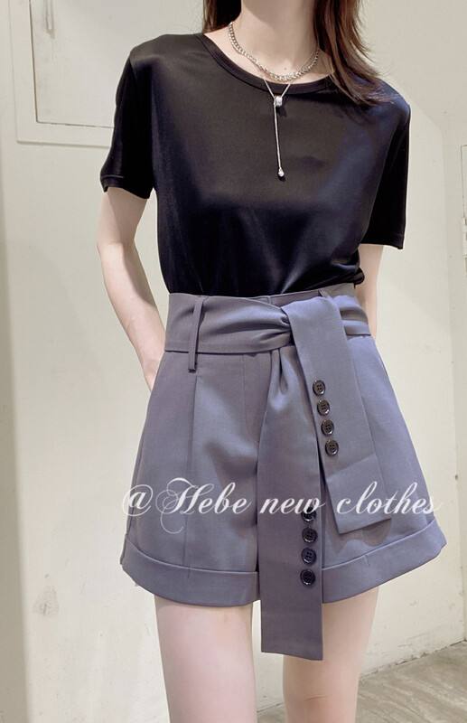 [Hebe] simple and versatile pleated casual shorts (with belt) 90639# XYJ