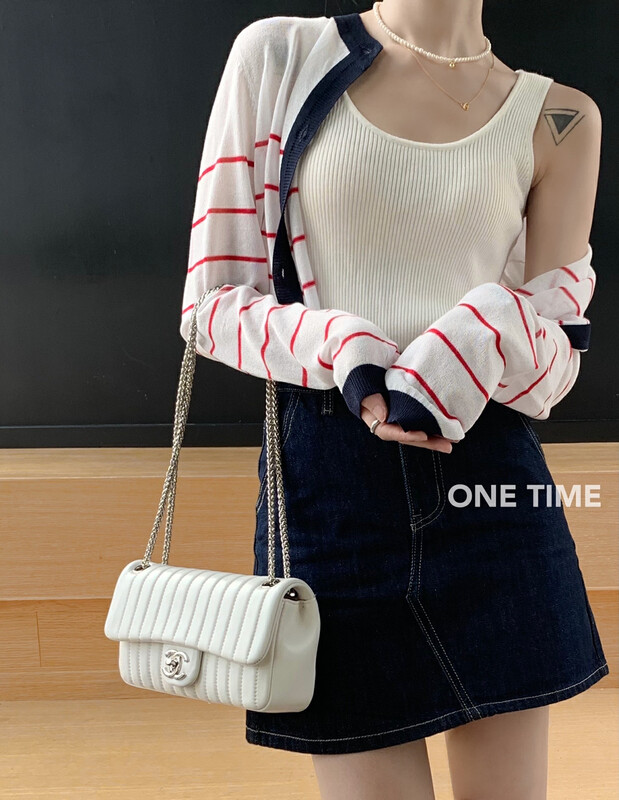 [one time] stripe contrast ice silk sunscreen shirt ot7157# jhy