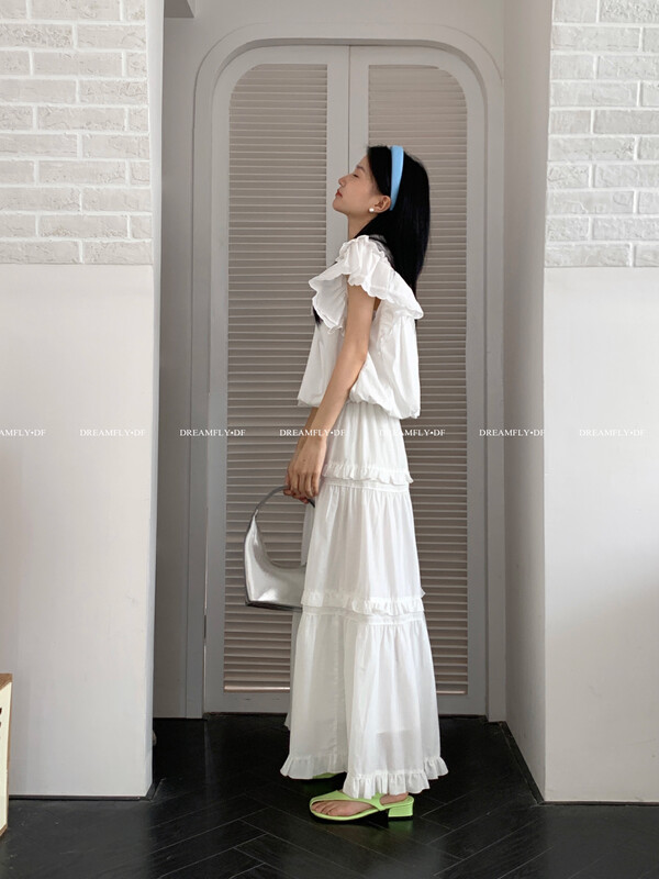 [dream fly] elastic waist stitched lace wood ear skirt 61119-1# XJ