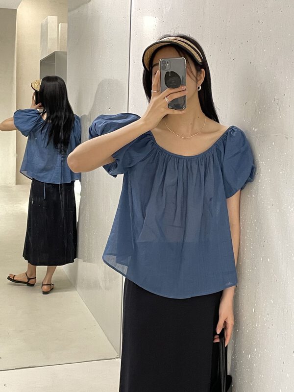 Hemp, summer hot color [clean space] Korean fresh pure color one line collar sling shirt 3261935; cqw