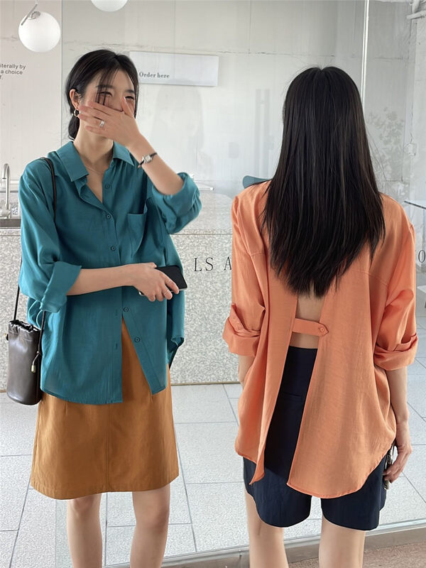 Original price 106.80! [clean space] design feeling backless pocket Korean style versatile shirt 31565 \cls