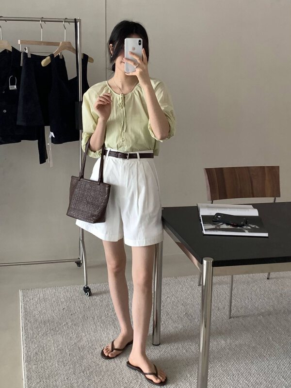 Essential sunscreen in summer, 100% cotton, refreshing and breathable [clean space] simple solid color loose breasted sunscreen shirt 32387# cqw