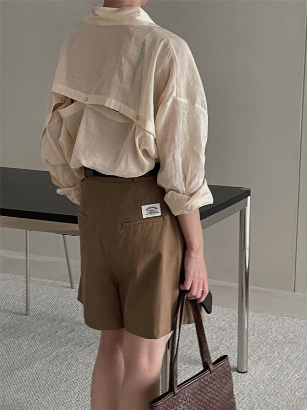 Original price 123.95! Cotton and hemp sunscreen, back sleeved buttons [clean space] simple solid color loose commuter shirt 32650# cqw