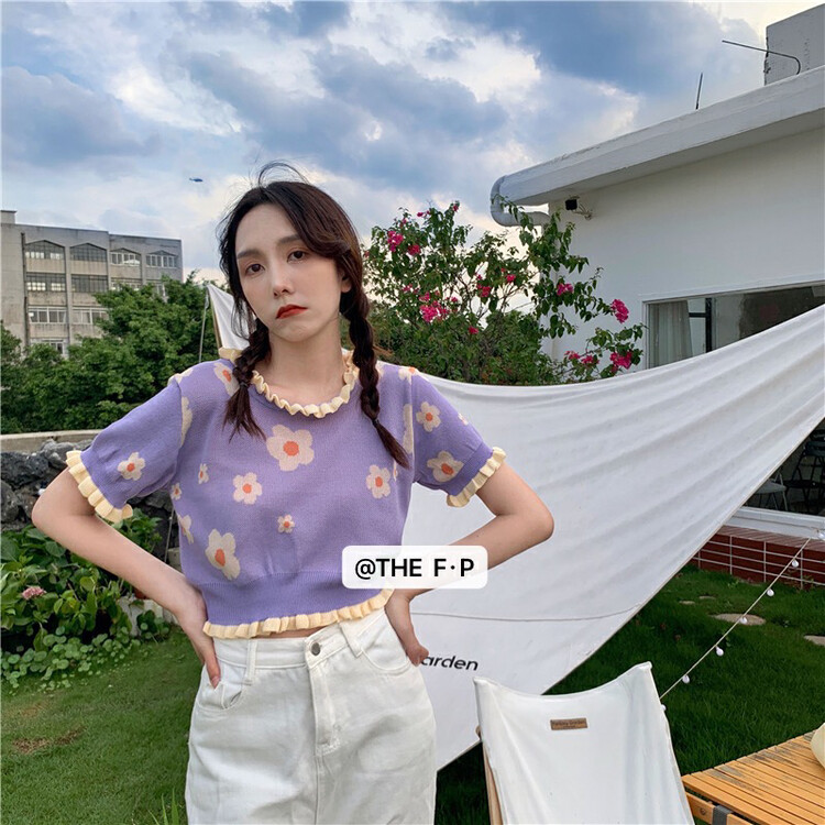 [f · P] short sweater with flowers beside fungus 1y001# HBx