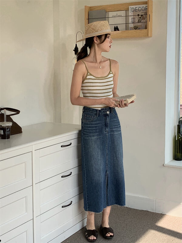 [clean space] Korean style, raw edge split skirt 32071 \cls