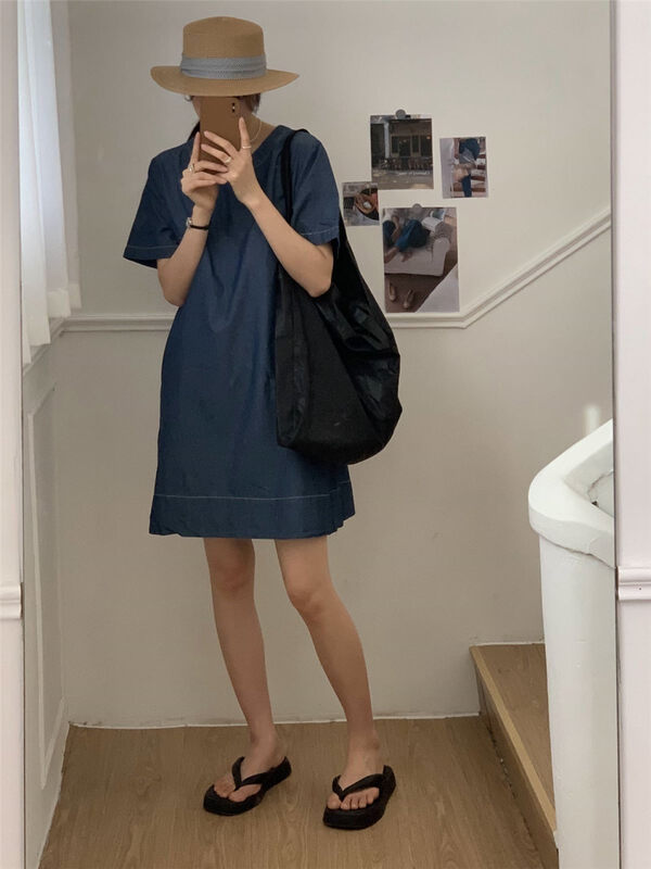 [clean space] Korean casual round neck versatile dress 29332# cqw