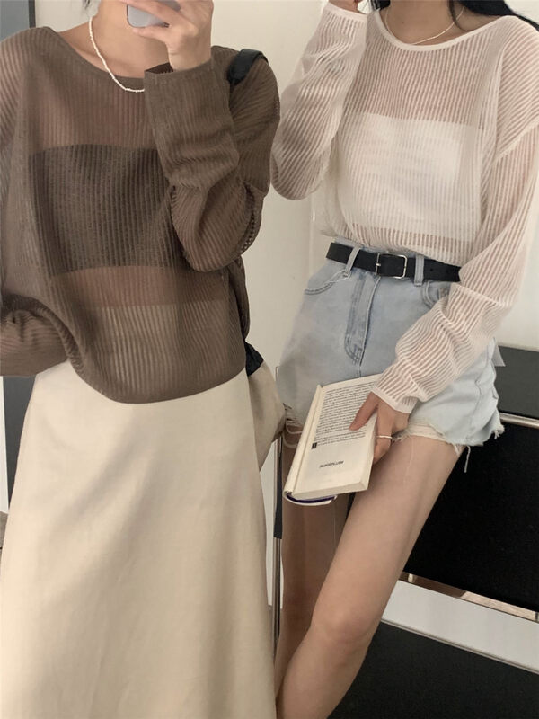 [clean space] simple solid color hollowed out short sunscreen shirt 32151# cqw