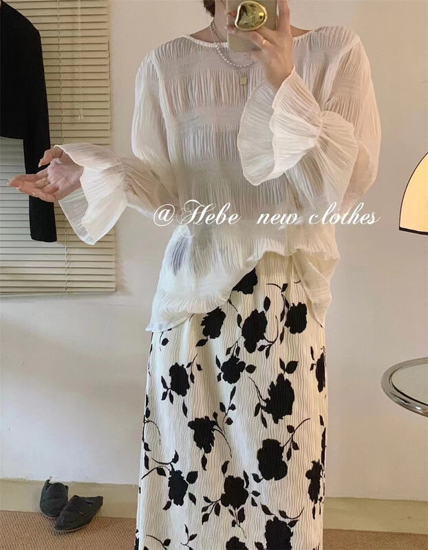 [Hebe] solid color long sleeve pullover shirt 89665# XYJ