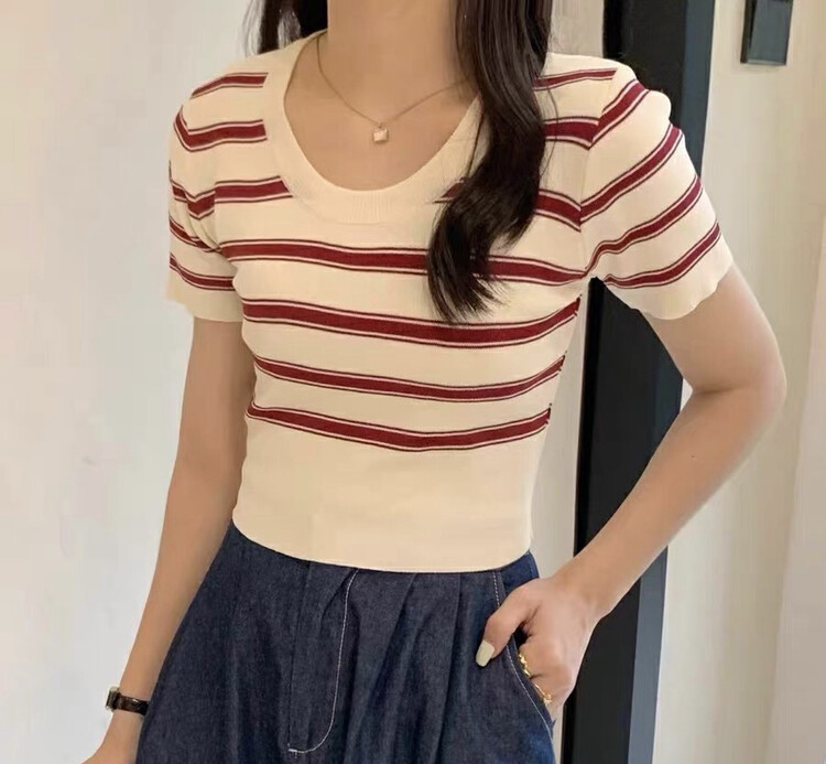 [f · P] casual simple round neck striped sweater a456# HBx