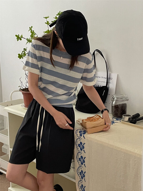 [clean space] Korean style Japanese style versatile striped sweater 31859# CLS