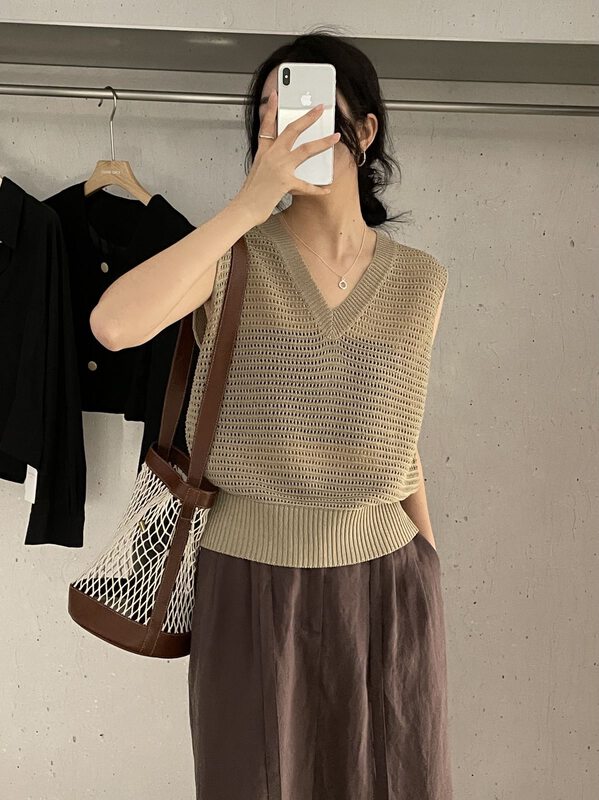 Silk and linen wool, super recommended [clean space] Korean version simple and versatile wool vest vest 32670# cqw